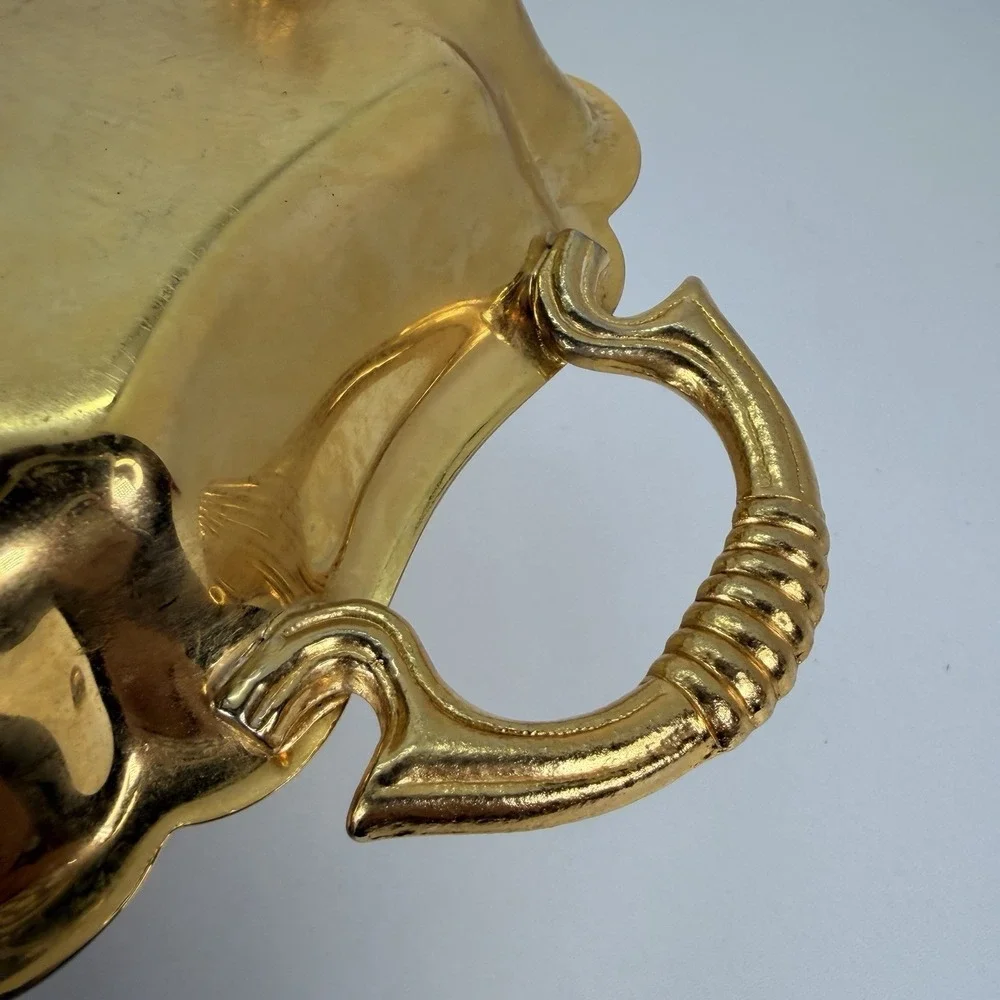 Gold tone footed tray with handles Crosby‎ silverplate 14